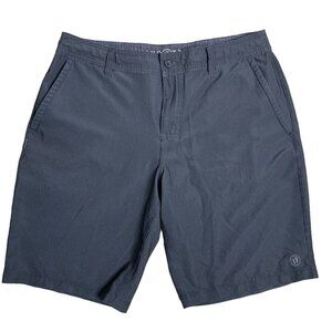 Hang Ten Mid Rise Striped Shorts 34 Black Button Zip Drawstring Pockets Stretch